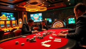 The hidden wiki 2 highlights intense poker gameplay amidst a luxurious casino ambiance.