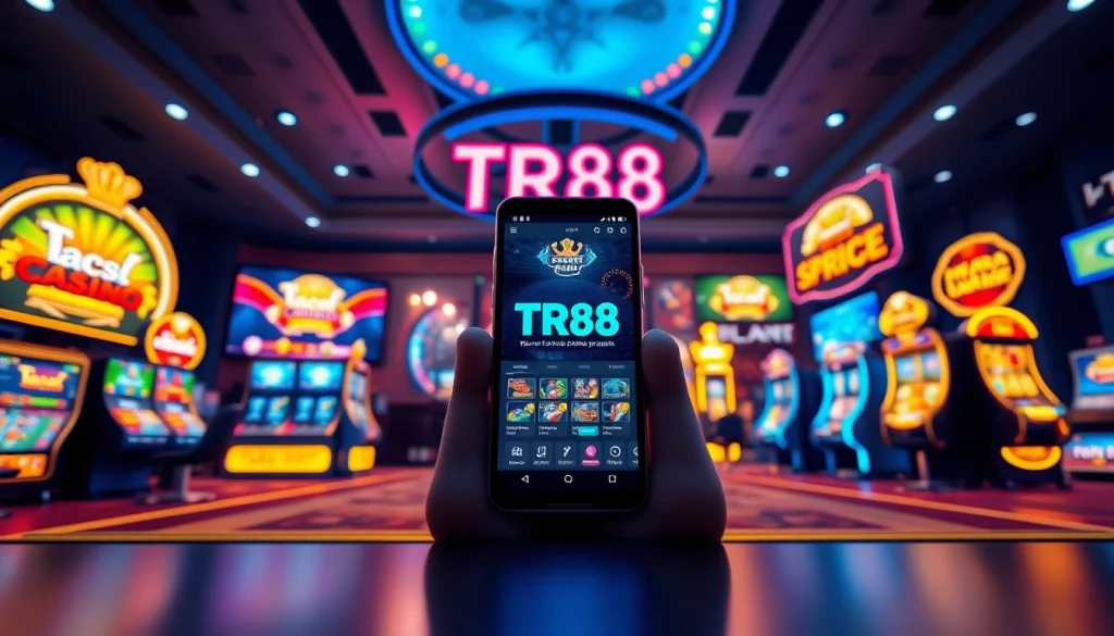 TR88 online gaming platform interface with vibrant casino games and promotional banners.
