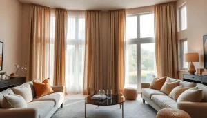 Verduisterende gordijnen in een elegante woonkamer die natuurlijk licht filteren.