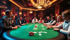 BJ38 poker scene showcasing high-stakes excitement and professional gaming ambiance.