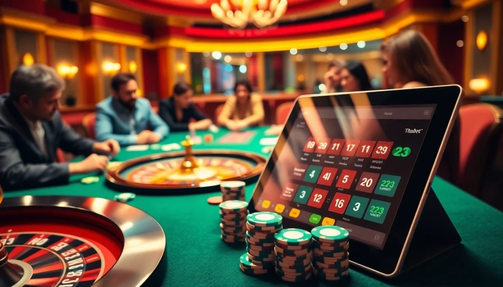 Engage in thrilling gameplay at Thabet casino with vibrant poker chips and cards.