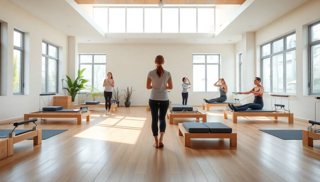 台東区の多様な参加者が集まる、魅力的な雰囲気のピラティスクラス。