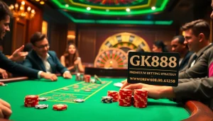 Experience GK88 premium betting strategies at an upscale casino poker table filled with excitement.