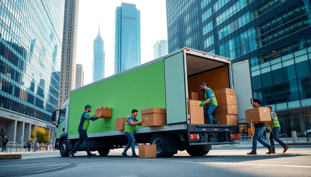 Interstate overs showcased as professional movers efficiently load boxes onto a truck.
