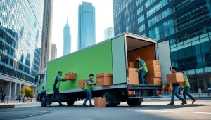 Interstate overs showcased as professional movers efficiently load boxes onto a truck.