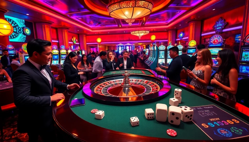 Players enjoying an exciting roulette game at https://xx88.contractors/, surrounded by vibrant casino atmosphere.