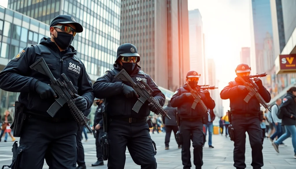 Security Services team demonstrating professionalism in an urban setting.