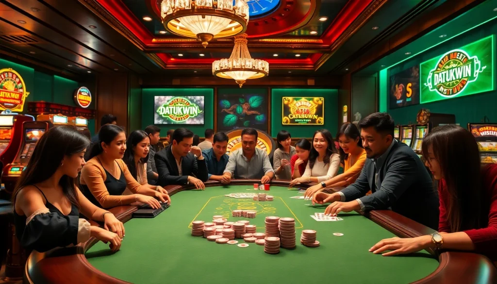 Permainan poker taruhan tinggi di kasino mewah dengan branding Datukwin.