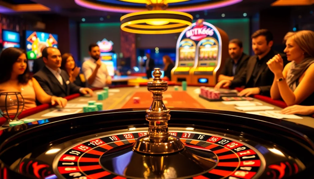 Engaging players at a roulette table featuring BDTK666 in an exciting casino atmosphere.