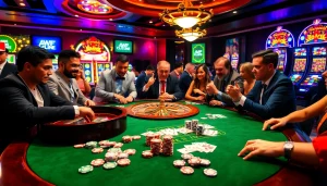 Engaging gamblers at a casino table featuring vibrant poker chips and hidden wiki official links.