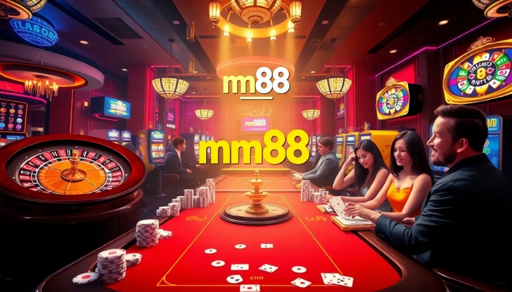 Experience the excitement of mm88 casino with vibrant tables, thrilling players, and vivid lights.