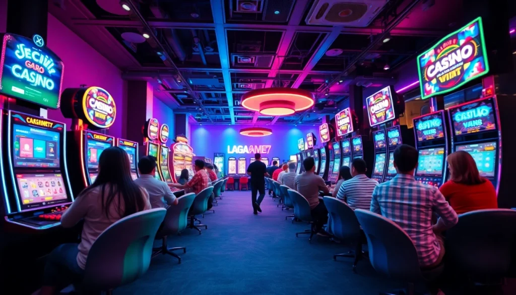 LAGAGAME77 gaming scene featuring players enjoying vibrant online casino experiences.