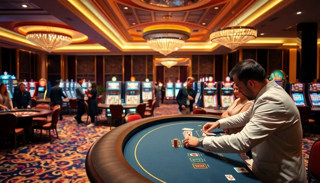 Thrilling gameplay at thabet casino with professional dealers and vibrant slot machines.