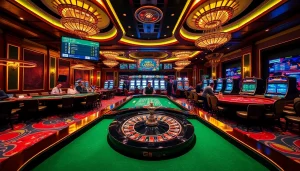 Engaging scene of players enjoying roulette and poker at https://xoixoai.com/ casino, brimming with excitement.