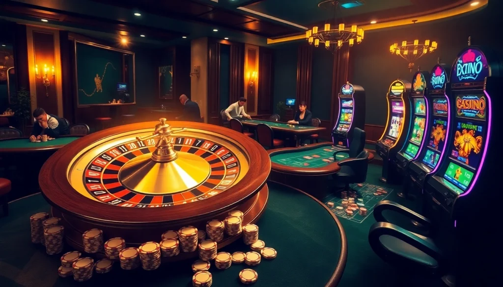 Experience thrilling gambling action at https://xx88.nl/ with poker tables and roulette wheels in a luxurious casino.