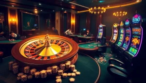 Experience thrilling gambling action at https://xx88.nl/ with poker tables and roulette wheels in a luxurious casino.