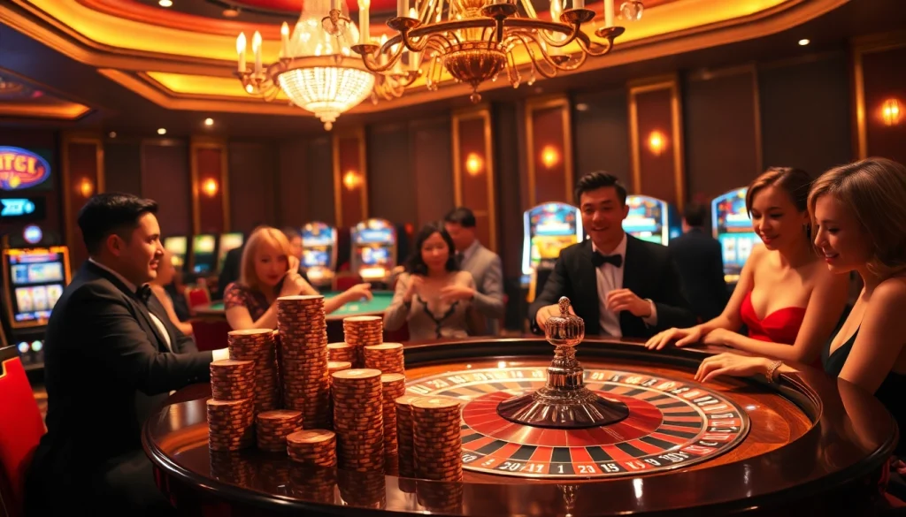 Trải nghiệm cảm giác chơi game tại https://luck8.com với một cảnh casino sang trọng và bàn roulette đầy kích thích.