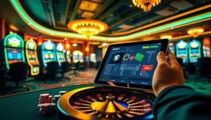 SBOBET interface showcased within a luxury casino setting, highlighting poker chips and roulette excitement.