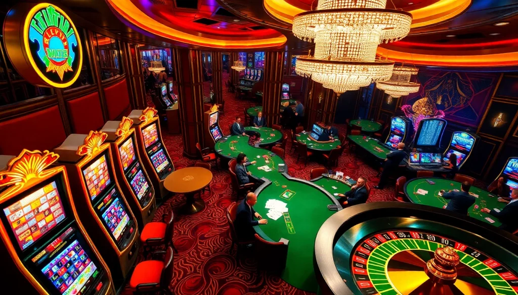 Experience thrilling gaming action with indoxxi-themed casino tables showcasing poker and slot machines.
