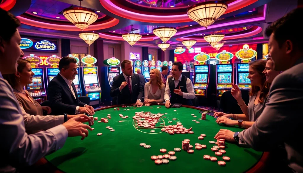 Experience the thrill of gambling at https://nk888.it.com/ with a luxurious casino blackjack table and vibrant slot machines.