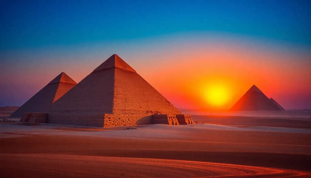 Visit https://piraminds.com/ to see the breathtaking view of the Egyptian pyramids at sunset.