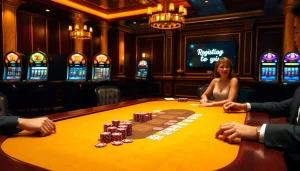 Engaging casino scene inviting players to register (নিবন্ধন করুন) at a poker table filled with chips and cards.