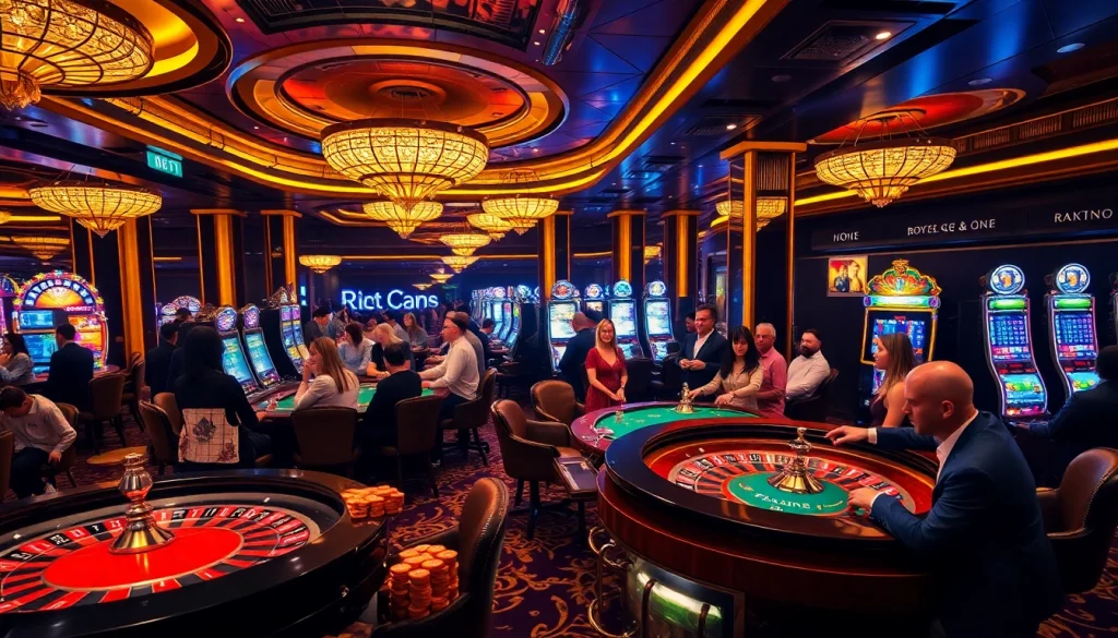 Experience the excitement of gambling at https://rr88.navy/ with a vibrant casino atmosphere featuring poker tables and roulette wheels.