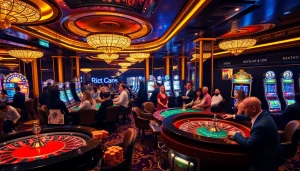 Experience the excitement of gambling at https://rr88.navy/ with a vibrant casino atmosphere featuring poker tables and roulette wheels.