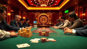 Experience the thrill of luck8 at a luxurious casino poker table, filled with intense gameplay and vibrant chips.
