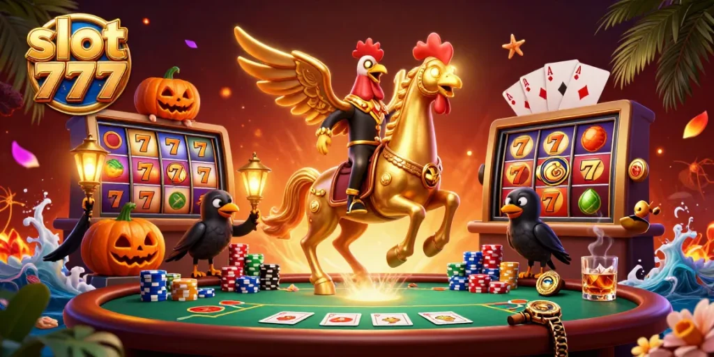 Experience thrilling slot 777 gameplay with vibrant visuals and dynamic characters in a magical casino scene.