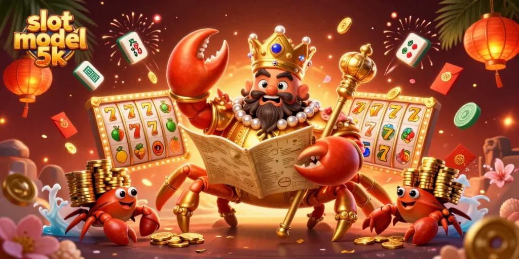 Win big with slot modal 5k in a vibrant casino scene filled with golden treasures and lively characters.