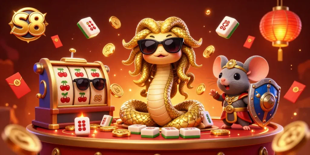 Join S8's vibrant casino experience with friendly Medusa, warrior mouse, and dynamic slot reels.