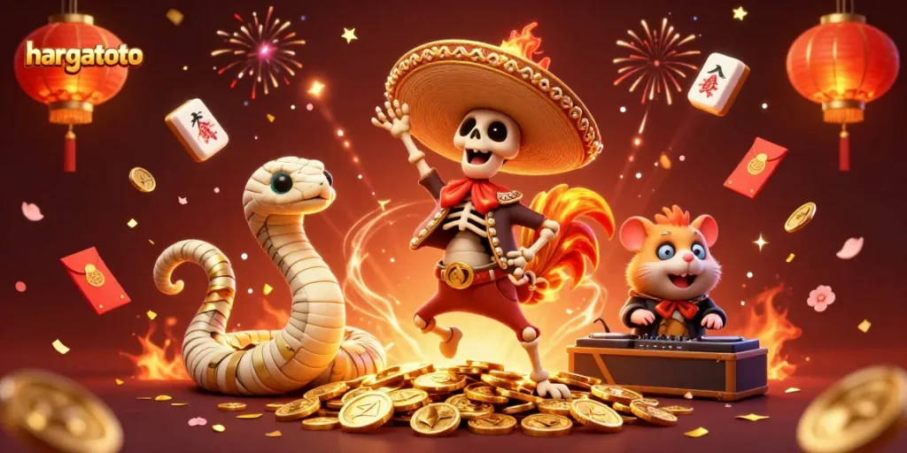 Experience dynamic gaming with hargatoto's vibrant celebration scene filled with rewards.